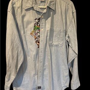 Men's Looney Tunes Denim Shirt with Graphic Design